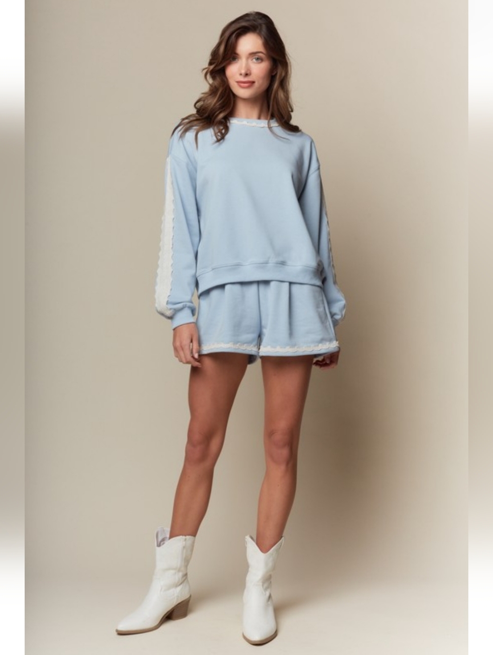 🩵 Baby Blue Lace Trim Lounge Set